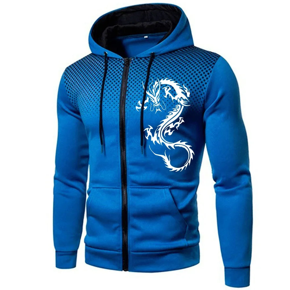 Chinese Dragon Pattern Hoodie for Man High Quality Hooded Long Sleeve Zipper Jacket Autumn Winter Male Casual Sport Jogging Coat