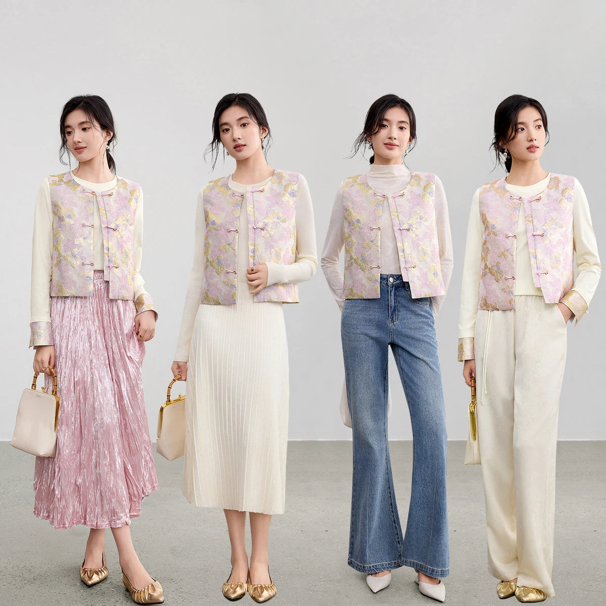 SENTUBILA Woman Jacket Vests National Wind Chinese Style Round-neck Three-color Vest Top Short Sleeveless Vest 153JD1942