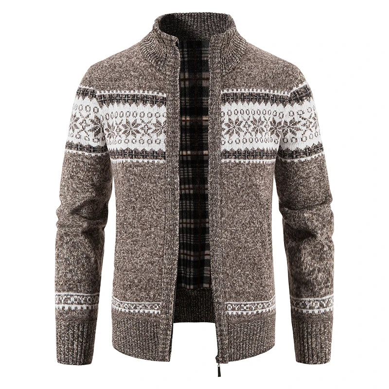 Winter Men's Fleece Cardigan Christmas Knit Sweater Coat Business Casual Jacket High Quality Male Wool Cashmere Clothing