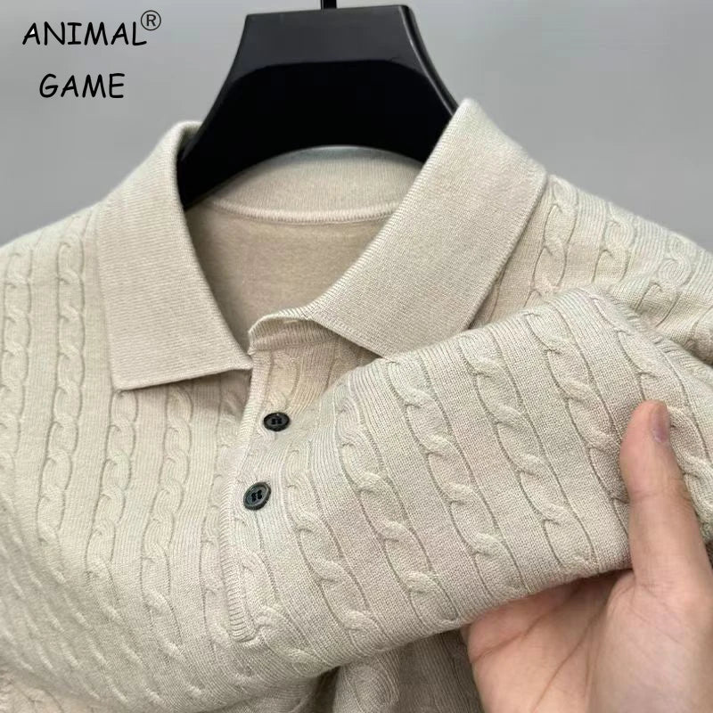 Autumn Men's Knitted Pullover Sweaters Cable Woolen Button Sweater Slim V-neck Long Sleeve Outerwear Winter Warm Heavyweight Top
