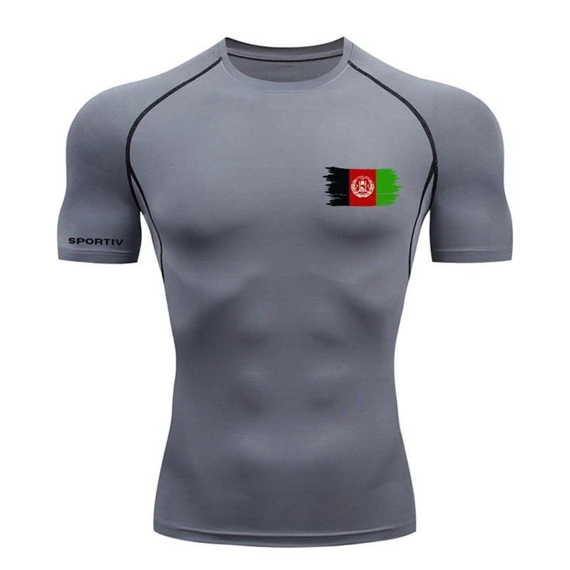 Patriotic Compression Shirt for Men Flag Print Short Sleeve Tops Baselayer Athletic Quick Dry Gym Workout Running T-shirts Tees