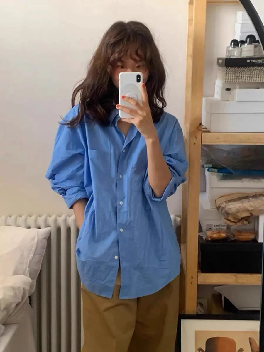 Blue Plaid Casual irt for Women Classic Striped Cotton irt Loose Fit Long Sve UV Protection Chinese Brand the Barnnet