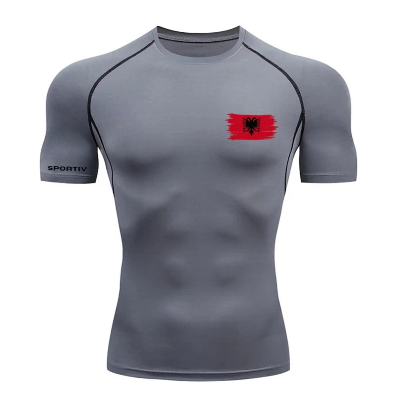 Patriotic Compression Shirt for Men Flag Print Short Sleeve Tops Baselayer Athletic Quick Dry Gym Workout Running T-shirts Tees
