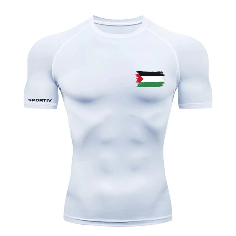 Patriotic Compression Shirt for Men Flag Print Short Sleeve Tops Baselayer Athletic Quick Dry Gym Workout Running T-shirts Tees