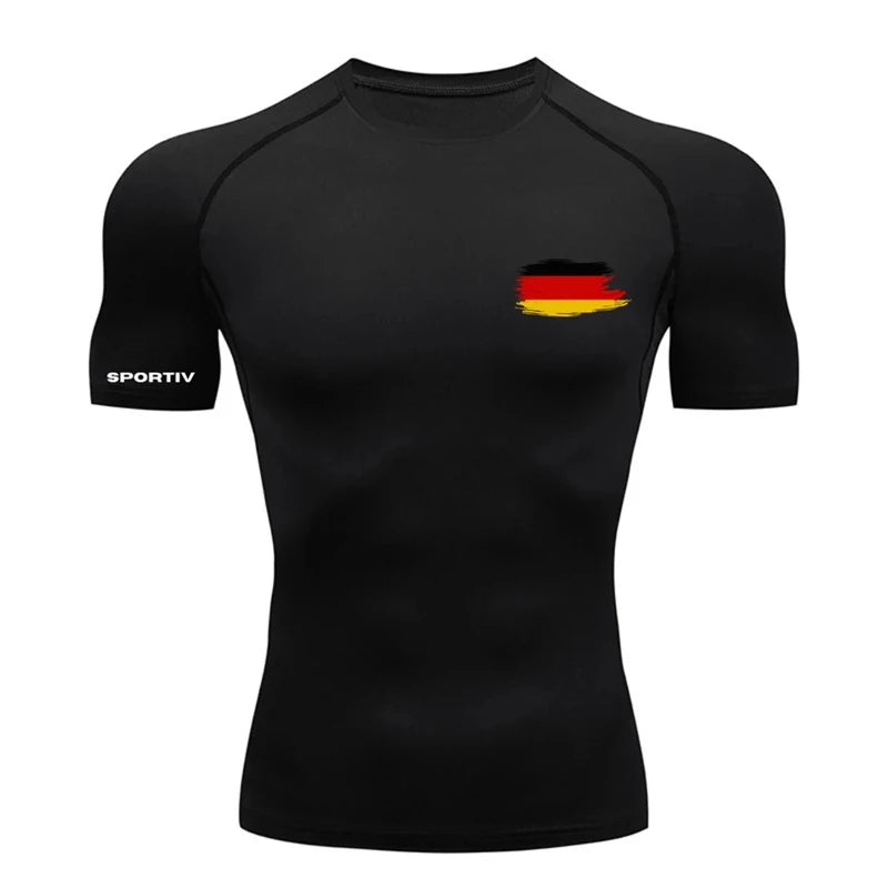Patriotic Compression Shirt for Men Flag Print Short Sleeve Tops Baselayer Athletic Quick Dry Gym Workout Running T-shirts Tees