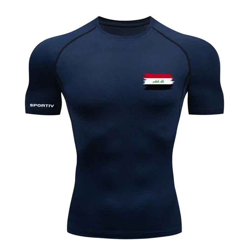 Patriotic Compression Shirt for Men Flag Print Short Sleeve Tops Baselayer Athletic Quick Dry Gym Workout Running T-shirts Tees