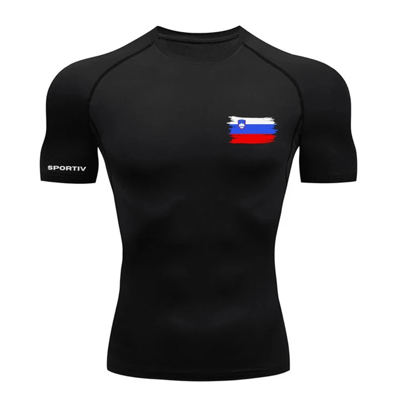 Patriotic Compression Shirt for Men Flag Print Short Sleeve Tops Baselayer Athletic Quick Dry Gym Workout Running T-shirts Tees