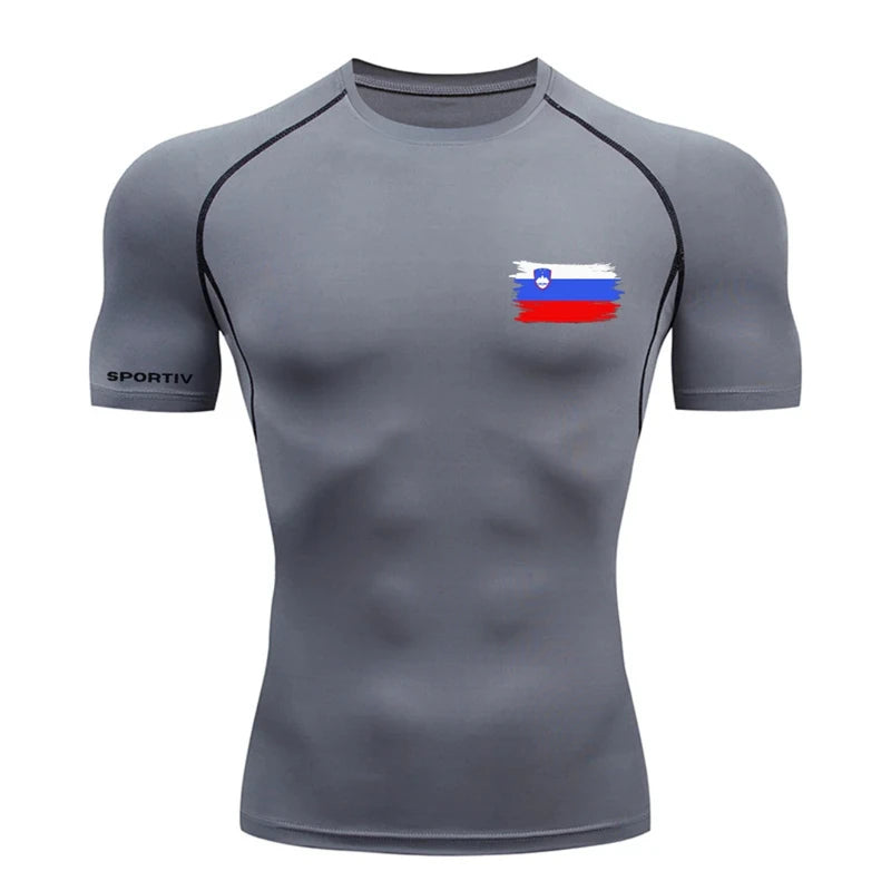 Patriotic Compression Shirt for Men Flag Print Short Sleeve Tops Baselayer Athletic Quick Dry Gym Workout Running T-shirts Tees
