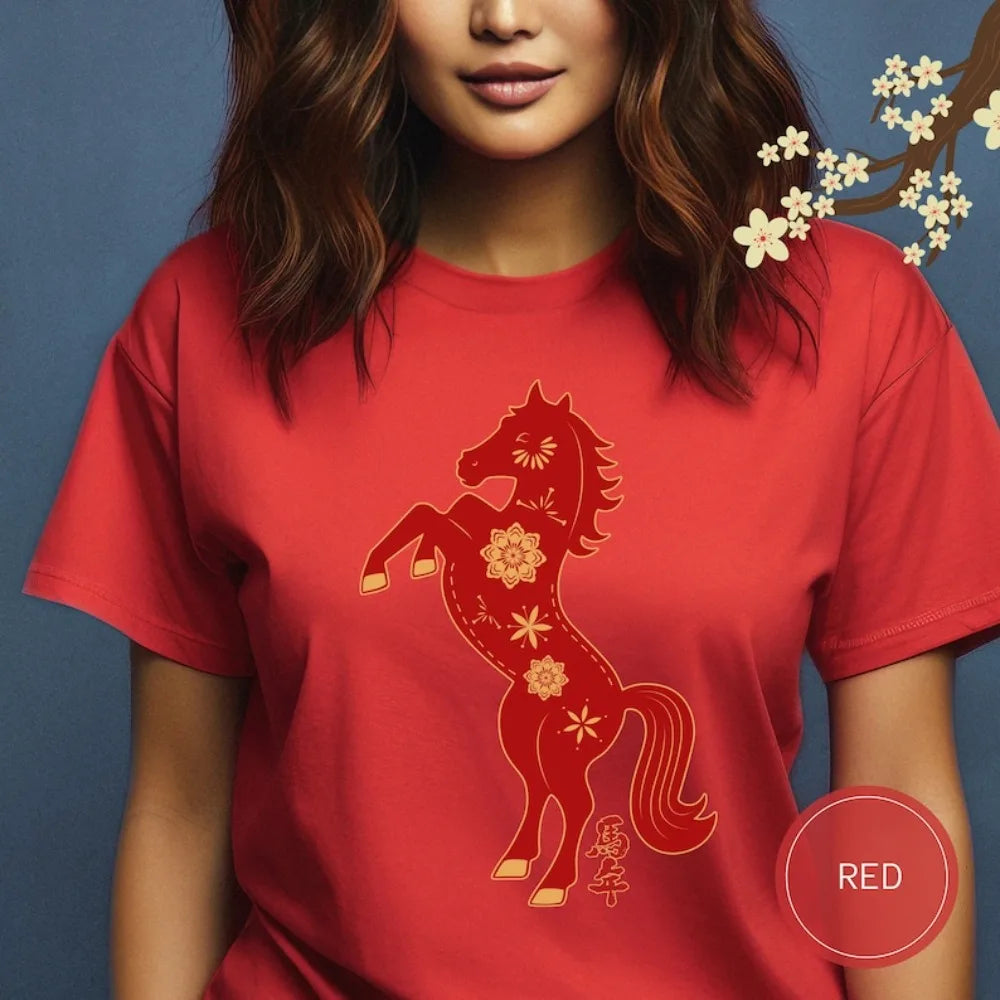 2026 Chinese New Year Shirt Year of The Horse T-Shirt Chinese Zodiac Gift Clothing Lunar New Year Tee Men Women Fashion Tops