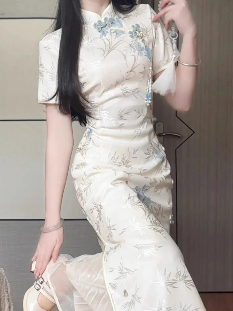 Chinese Cheongsam Dress - Elegant Modernized Long Skirt, High-End Traditional Outfit for Women