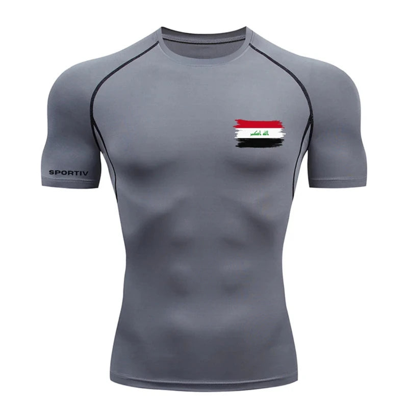 Patriotic Compression Shirt for Men Flag Print Short Sleeve Tops Baselayer Athletic Quick Dry Gym Workout Running T-shirts Tees