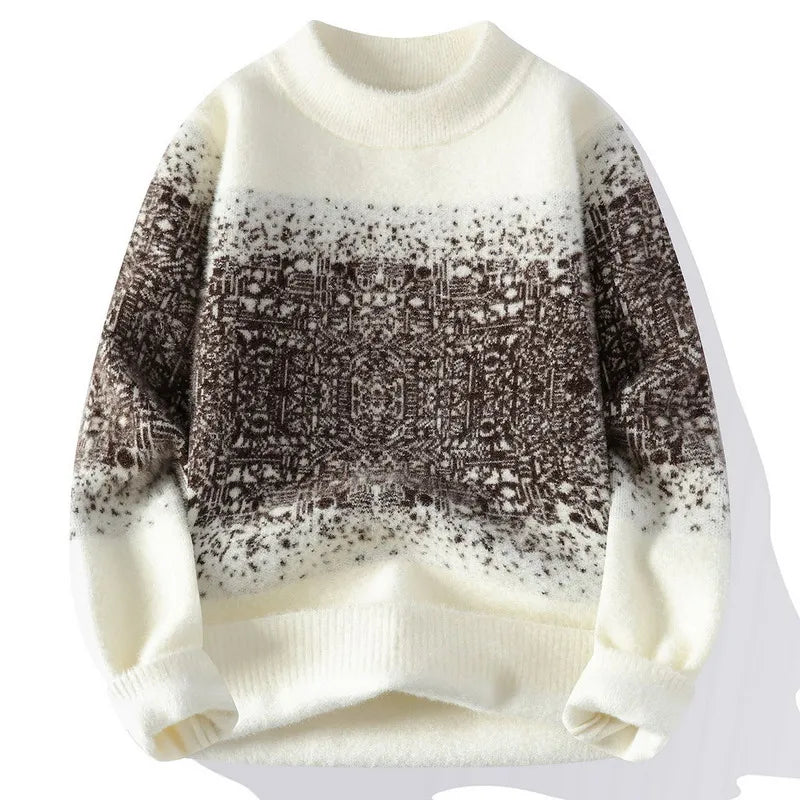 Retro Contrasting Men's Brand Clothing/ Autumn Winter Casual Cashmere Knitted Pullover/ Men's Warm Round Neck Base Sweater