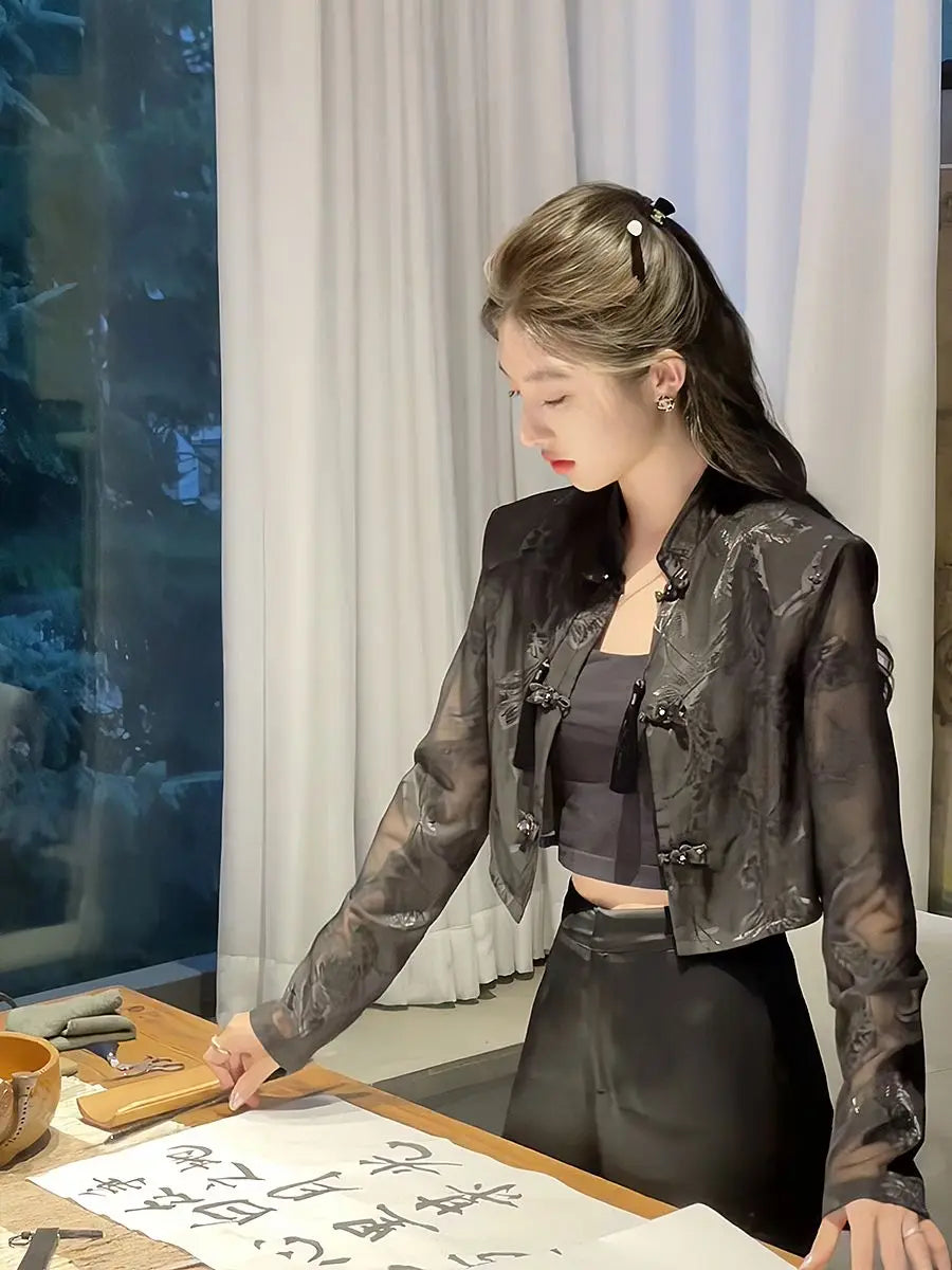 Summer tang suit top shirt qipao jacket chinese style suit costume lady Long-sleeved sunscreen shirt elegant lady cheongsam tops