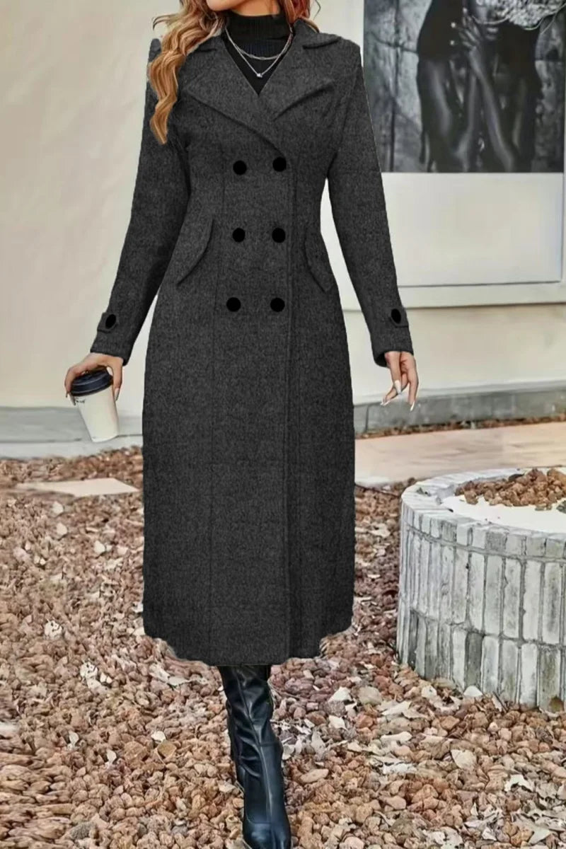 European and American autumn and winter fashion women's lining double-breasted woolen coat, temperament women's slimming over-th