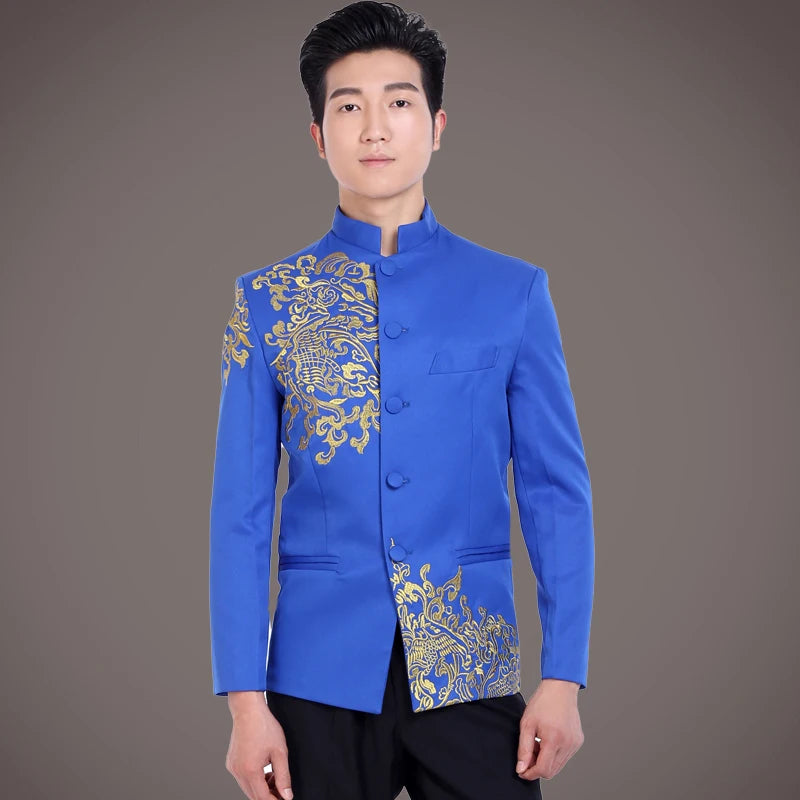 Red chinese style top new year traditional clothes for men plus size wedding winter jacket coat tang Embroidery Zhongshan Blazer