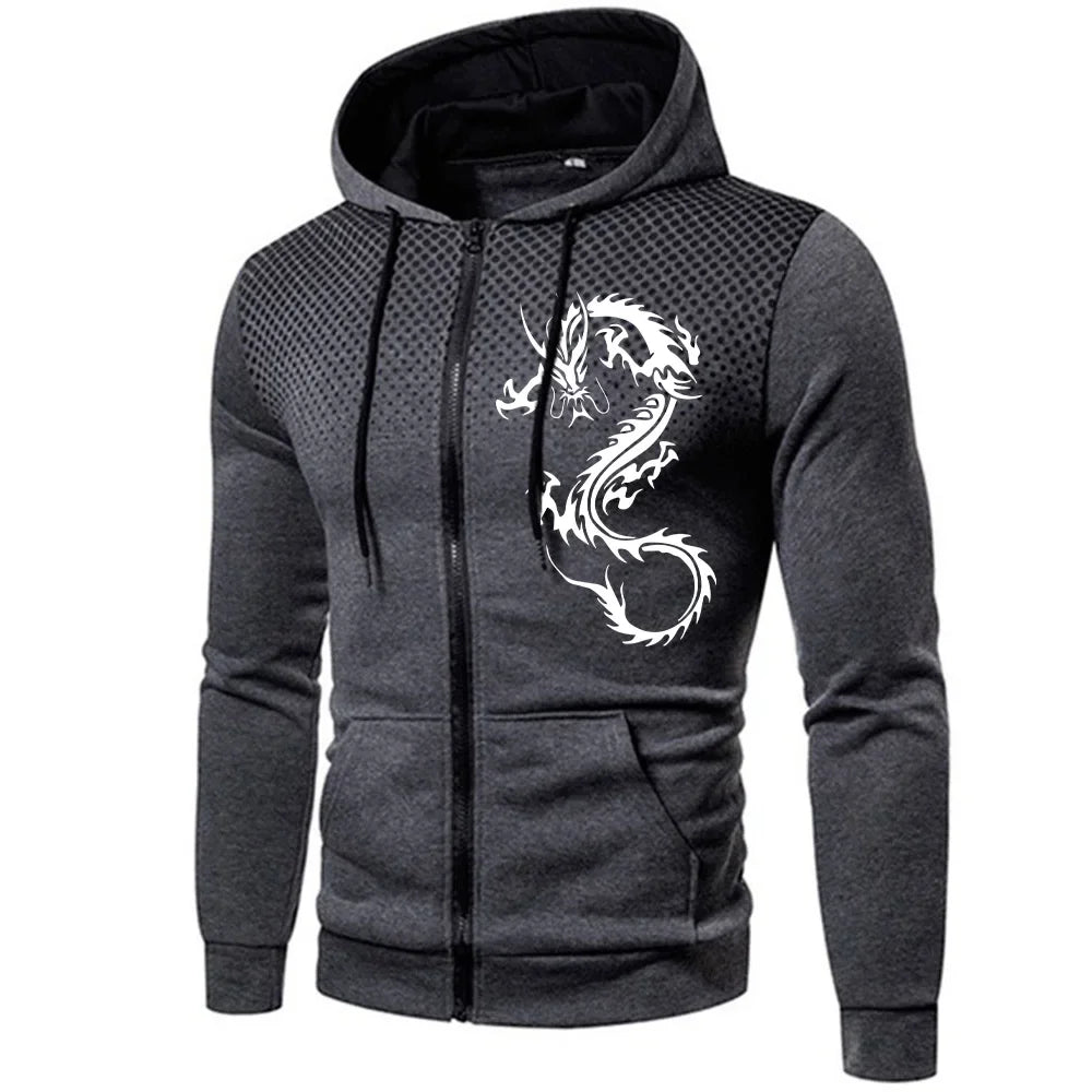 Chinese Dragon Pattern Hoodie for Man High Quality Hooded Long Sleeve Zipper Jacket Autumn Winter Male Casual Sport Jogging Coat