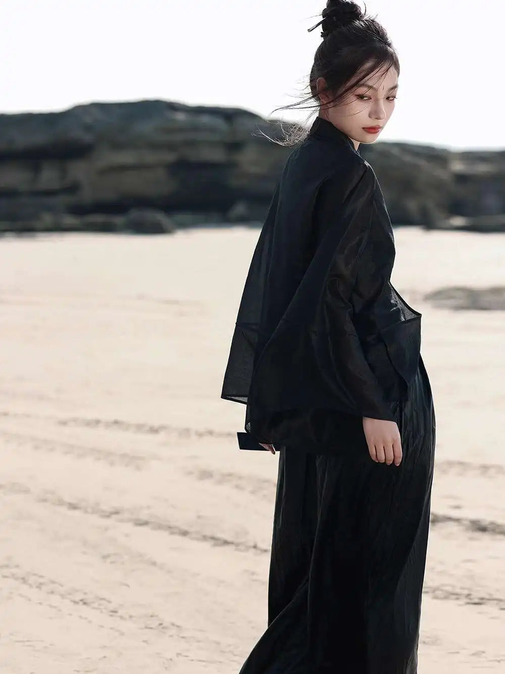 UMI MAO New Chinese Style Shirt Jacket For Women  SpringThin Retro Black Loose Translucent Ice Vinegar Silk Top Femme Y2K