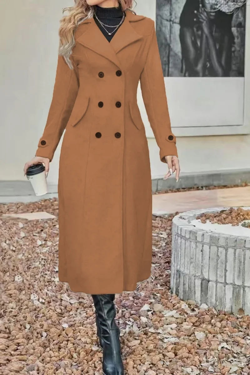 European and American autumn and winter fashion women's lining double-breasted woolen coat, temperament women's slimming over-th