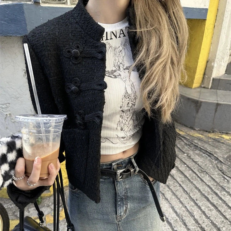 New Chinese Style Jackets cardigan Jacket Vintage Handmade Chinese Knot Button Fastener Cheongsam Costume Tang Suit Jacket Coats