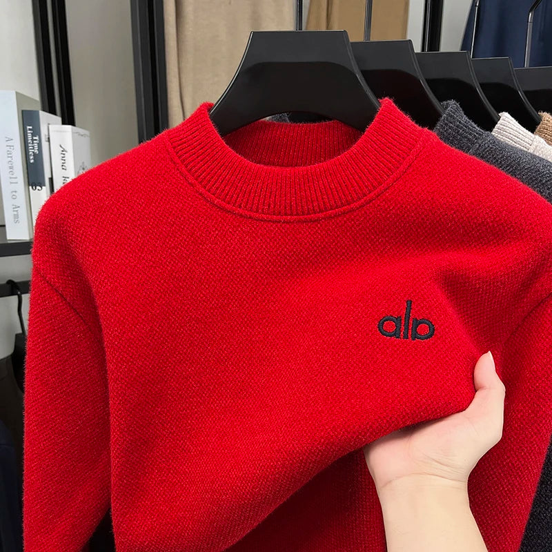 2025 New Men's Ferret Fleece Sweater Winter Collection Thick Knitted Sweater with Velvet Sweater Loose Round Neck Sweater