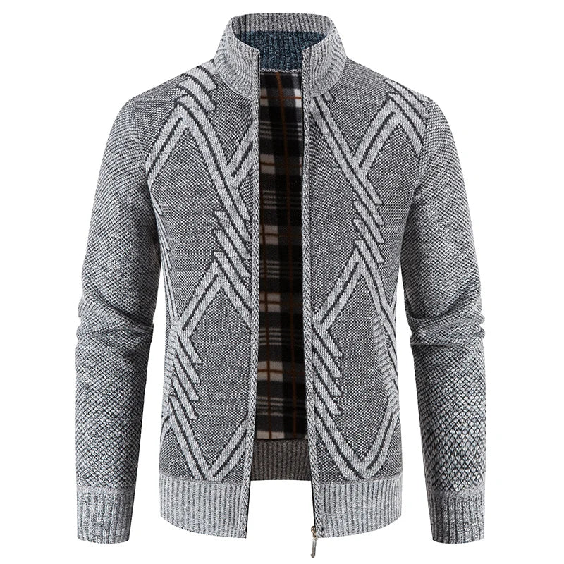 Winter Men's Fleece Cardigan Christmas Knit Sweater Coat Business Casual Jacket High Quality Male Wool Cashmere Clothing