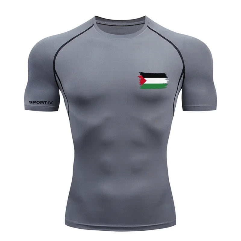 Patriotic Compression Shirt for Men Flag Print Short Sleeve Tops Baselayer Athletic Quick Dry Gym Workout Running T-shirts Tees