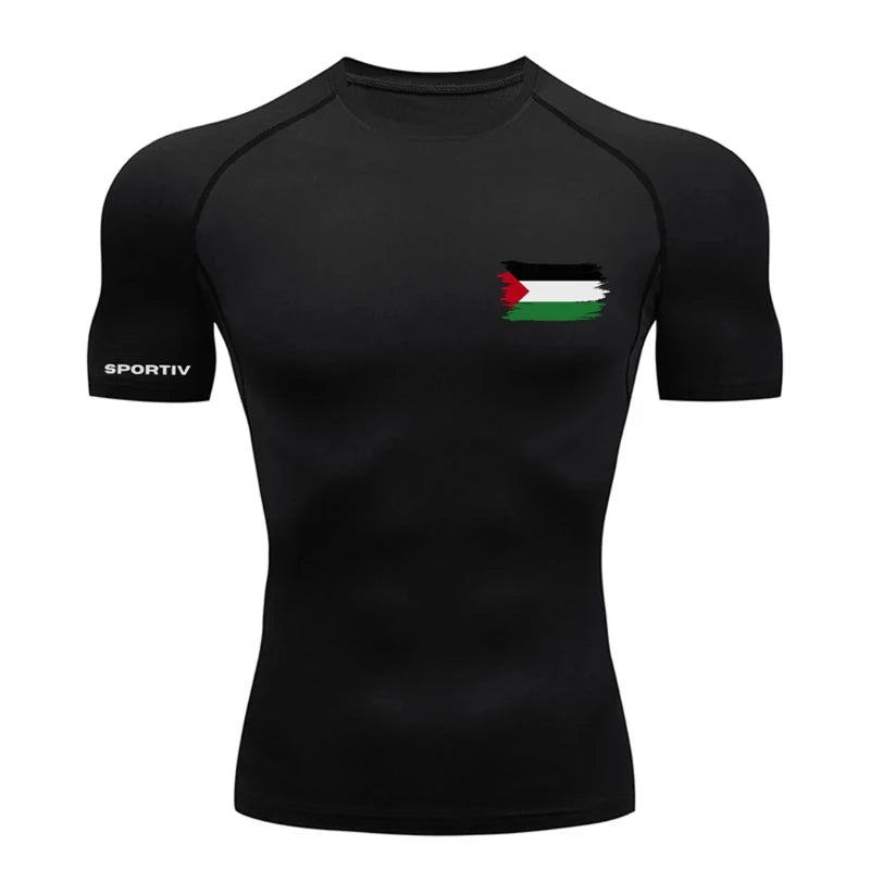 Patriotic Compression Shirt for Men Flag Print Short Sleeve Tops Baselayer Athletic Quick Dry Gym Workout Running T-shirts Tees