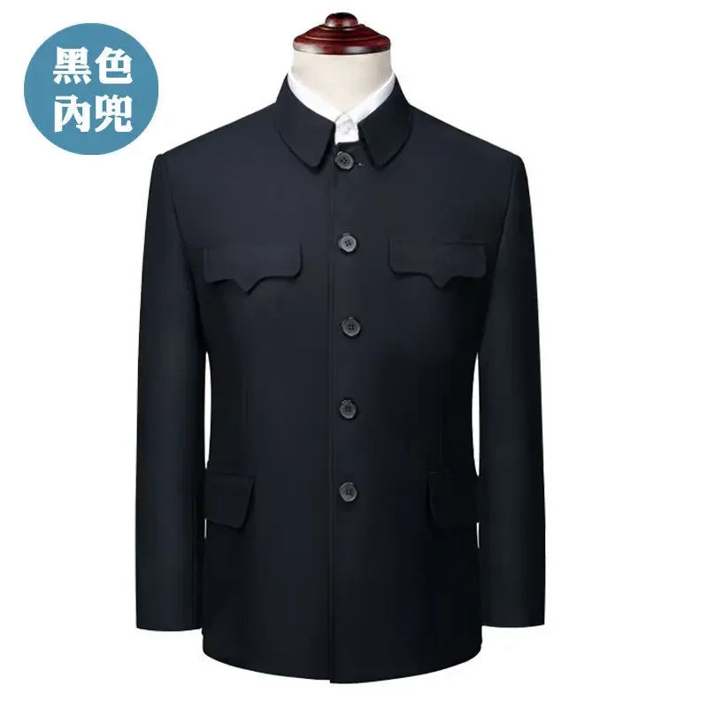 Autumn Stand-up Collar Overcoat Trousers Suit Middle-aged Chinese Style Loose Casual High Street Jackets Pants Set/single Pice