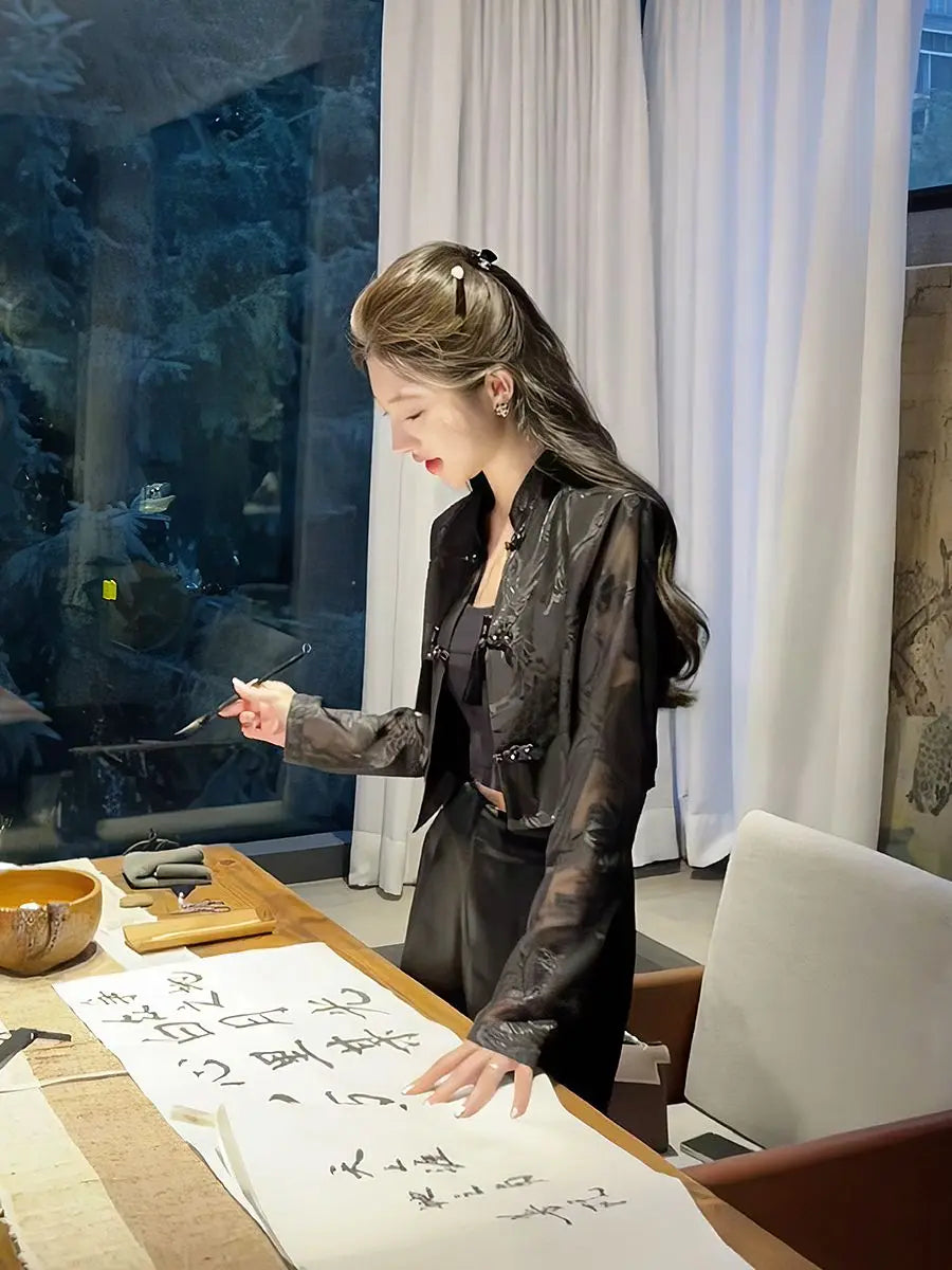 Summer tang suit top shirt qipao jacket chinese style suit costume lady Long-sleeved sunscreen shirt elegant lady cheongsam tops