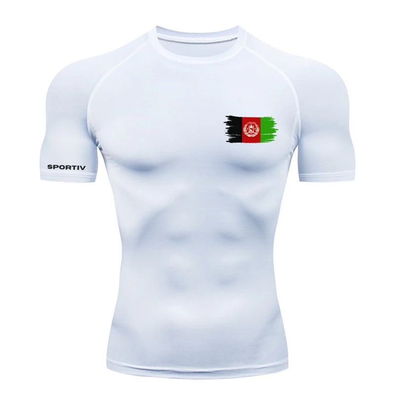 Patriotic Compression Shirt for Men Flag Print Short Sleeve Tops Baselayer Athletic Quick Dry Gym Workout Running T-shirts Tees
