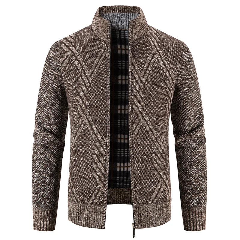 Winter Men's Fleece Cardigan Christmas Knit Sweater Coat Business Casual Jacket High Quality Male Wool Cashmere Clothing