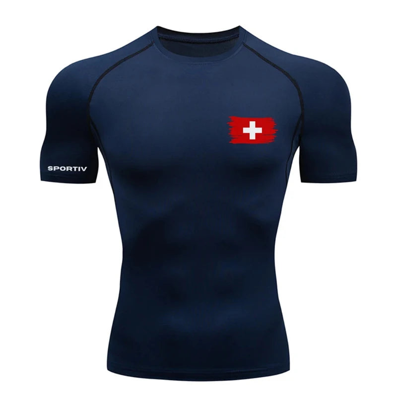 Patriotic Compression Shirt for Men Flag Print Short Sleeve Tops Baselayer Athletic Quick Dry Gym Workout Running T-shirts Tees