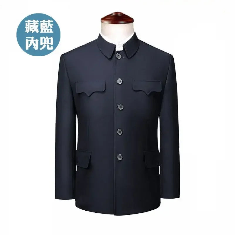 Autumn Stand-up Collar Overcoat Trousers Suit Middle-aged Chinese Style Loose Casual High Street Jackets Pants Set/single Pice