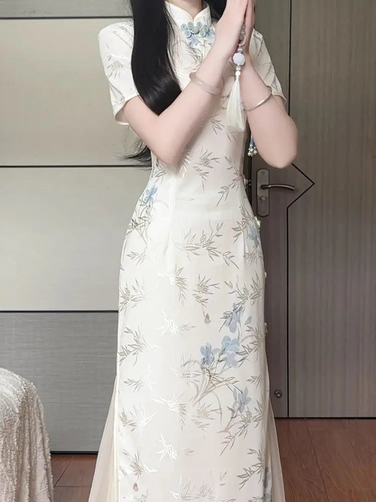 Chinese Cheongsam Dress - Elegant Modernized Long Skirt, High-End Traditional Outfit for Women