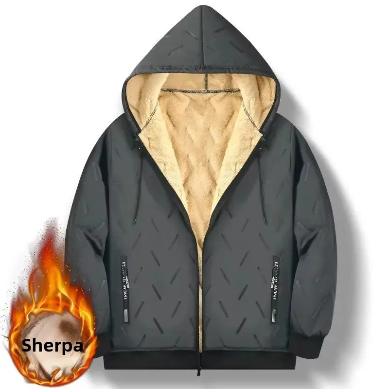 Lamb Velvet Fleece Lined Thickened Men's Cotton Jacket Winter Outerwear Warm Loose plus Size Dad Style Cotton Coat