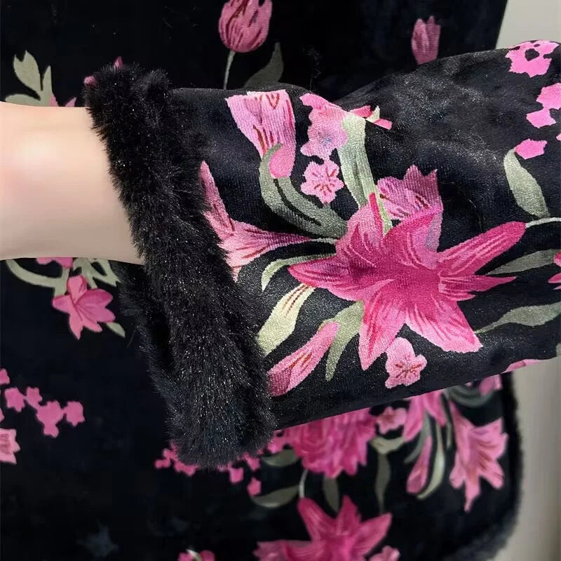 Women's Jacket Autumn and Winter Chinese Style Buckle Plus Velvet Bottoming Shirt Retro Fashion Slim Temperament Coat Outerwears