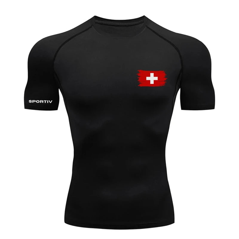 Patriotic Compression Shirt for Men Flag Print Short Sleeve Tops Baselayer Athletic Quick Dry Gym Workout Running T-shirts Tees