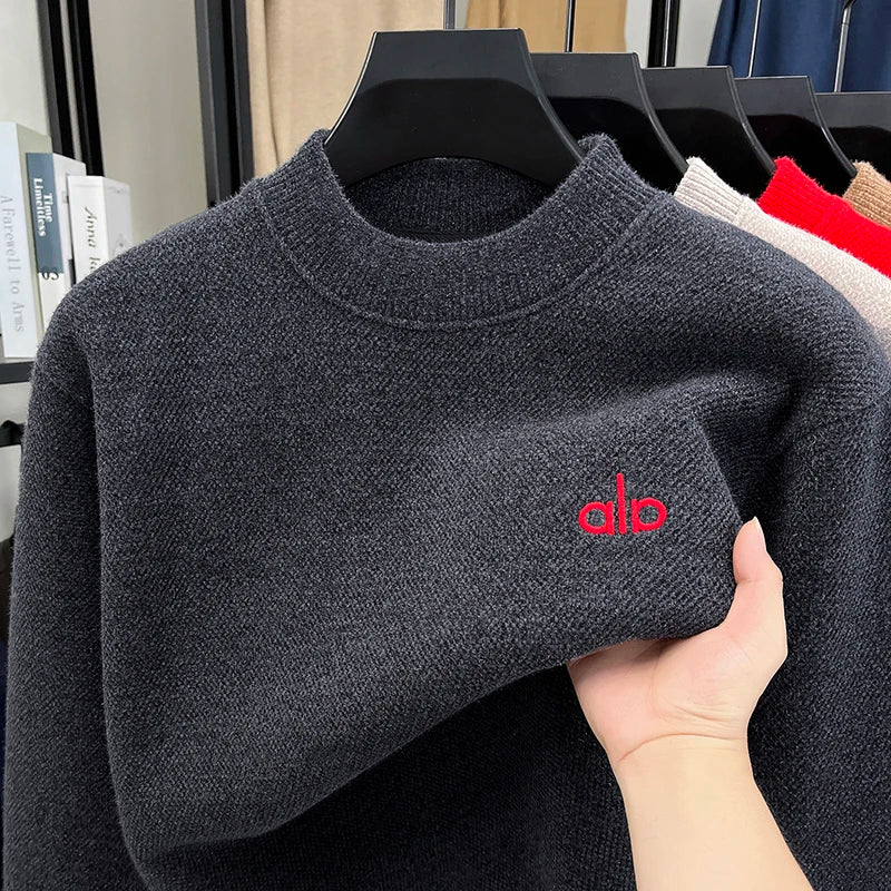 2025 New Men's Ferret Fleece Sweater Winter Collection Thick Knitted Sweater with Velvet Sweater Loose Round Neck Sweater