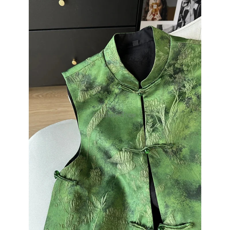 2025 chinese retro style literature art embroidery jacquard vest classical temperament versatile vest trendy graceful singlet