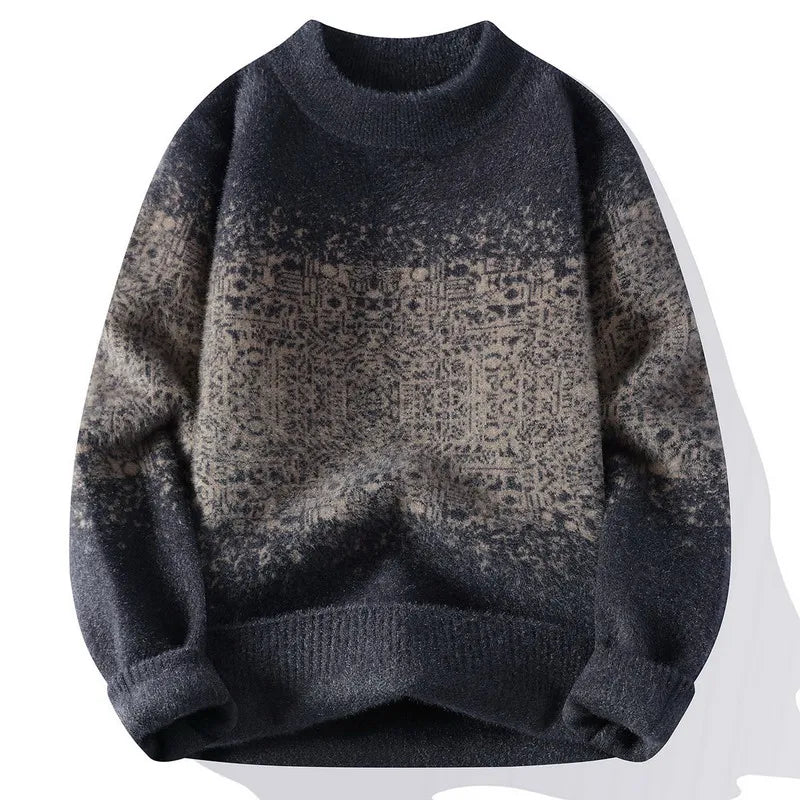 Retro Contrasting Men's Brand Clothing/ Autumn Winter Casual Cashmere Knitted Pullover/ Men's Warm Round Neck Base Sweater