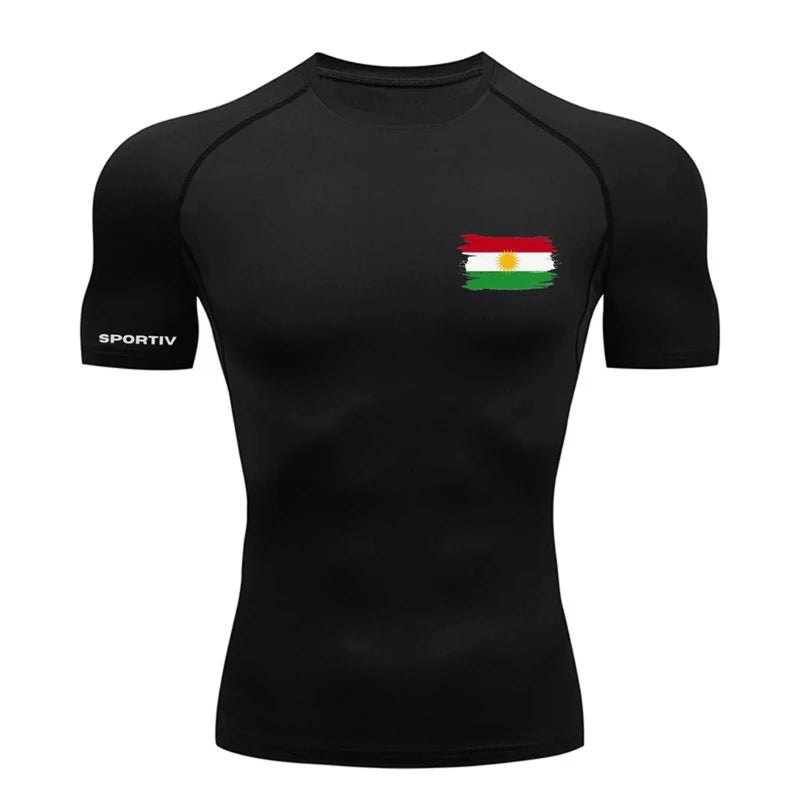 Patriotic Compression Shirt for Men Flag Print Short Sleeve Tops Baselayer Athletic Quick Dry Gym Workout Running T-shirts Tees