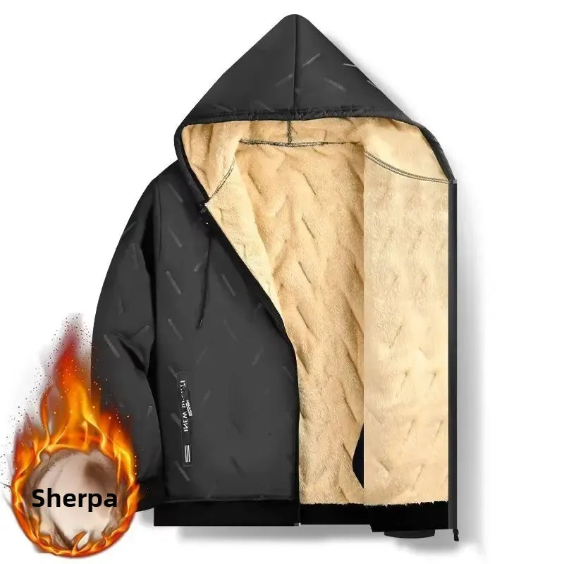 Lamb Velvet Fleece Lined Thickened Men's Cotton Jacket Winter Outerwear Warm Loose plus Size Dad Style Cotton Coat