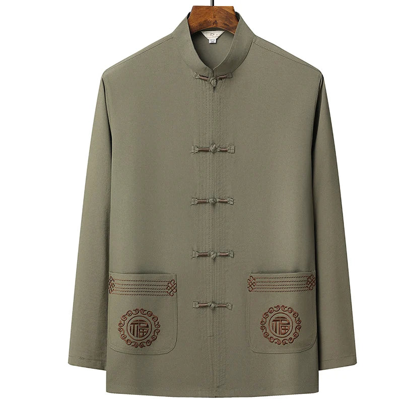 Tang Suit (top + Pants) Men's Middle-aged and Elderly Father Long Sleeve Old Man Clothes Grandpa Wear Chinese Style Tai Chi Suit