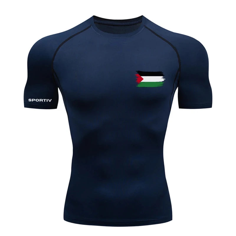 Patriotic Compression Shirt for Men Flag Print Short Sleeve Tops Baselayer Athletic Quick Dry Gym Workout Running T-shirts Tees