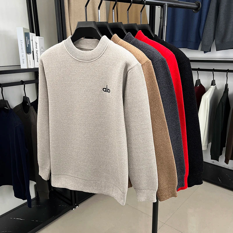 2025 New Men's Ferret Fleece Sweater Winter Collection Thick Knitted Sweater with Velvet Sweater Loose Round Neck Sweater