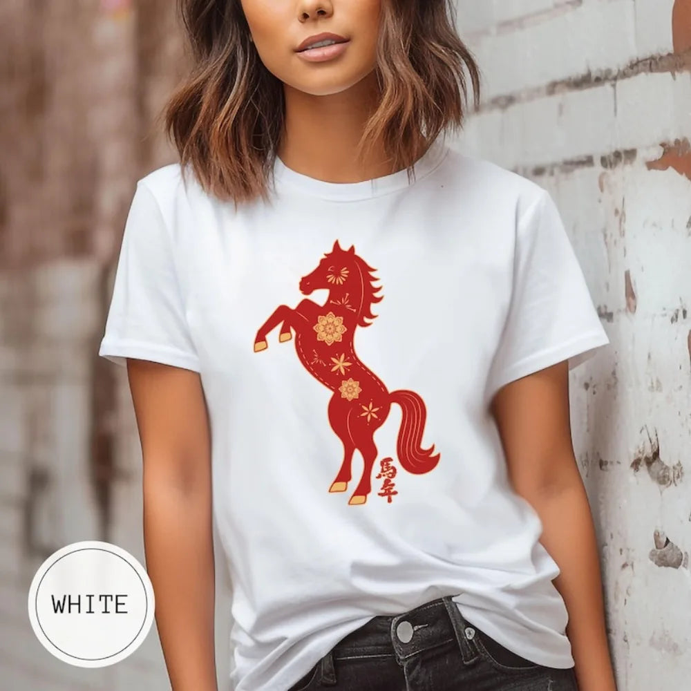 2026 Chinese New Year Shirt Year of The Horse T-Shirt Chinese Zodiac Gift Clothing Lunar New Year Tee Men Women Fashion Tops Collage
