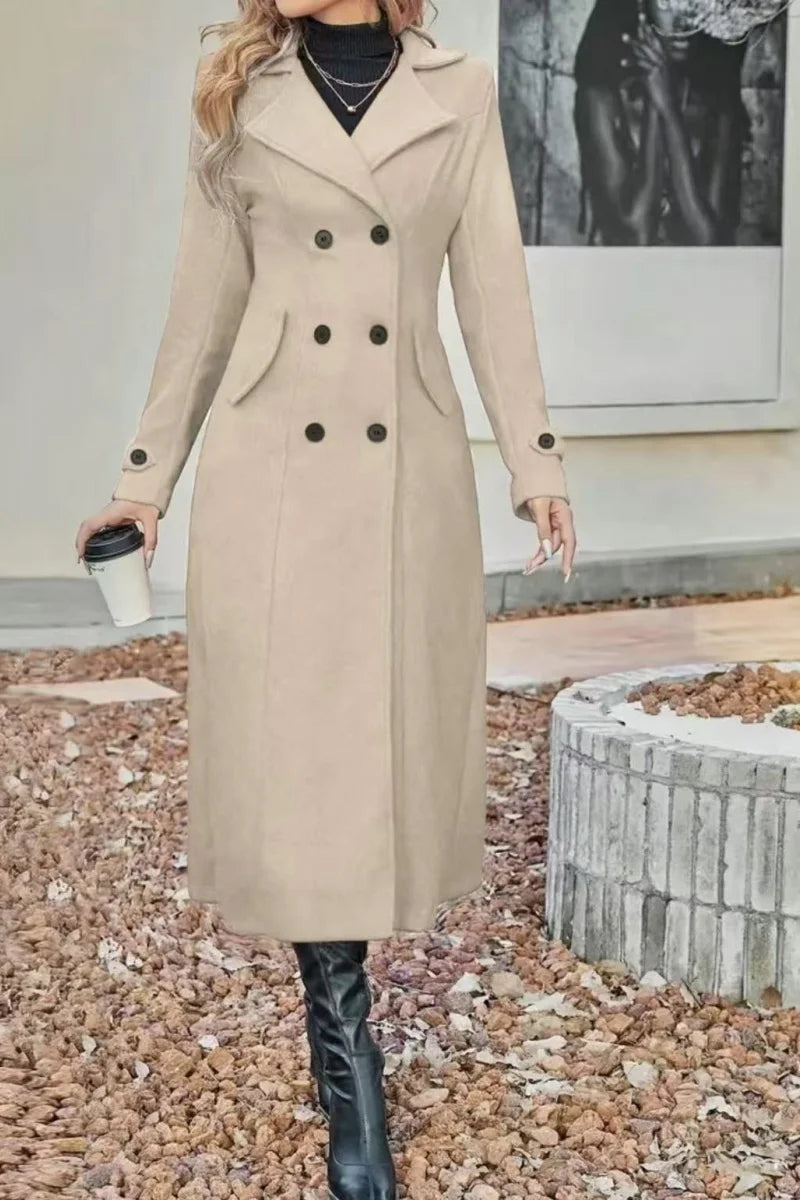 European and American autumn and winter fashion women's lining double-breasted woolen coat, temperament women's slimming over-th