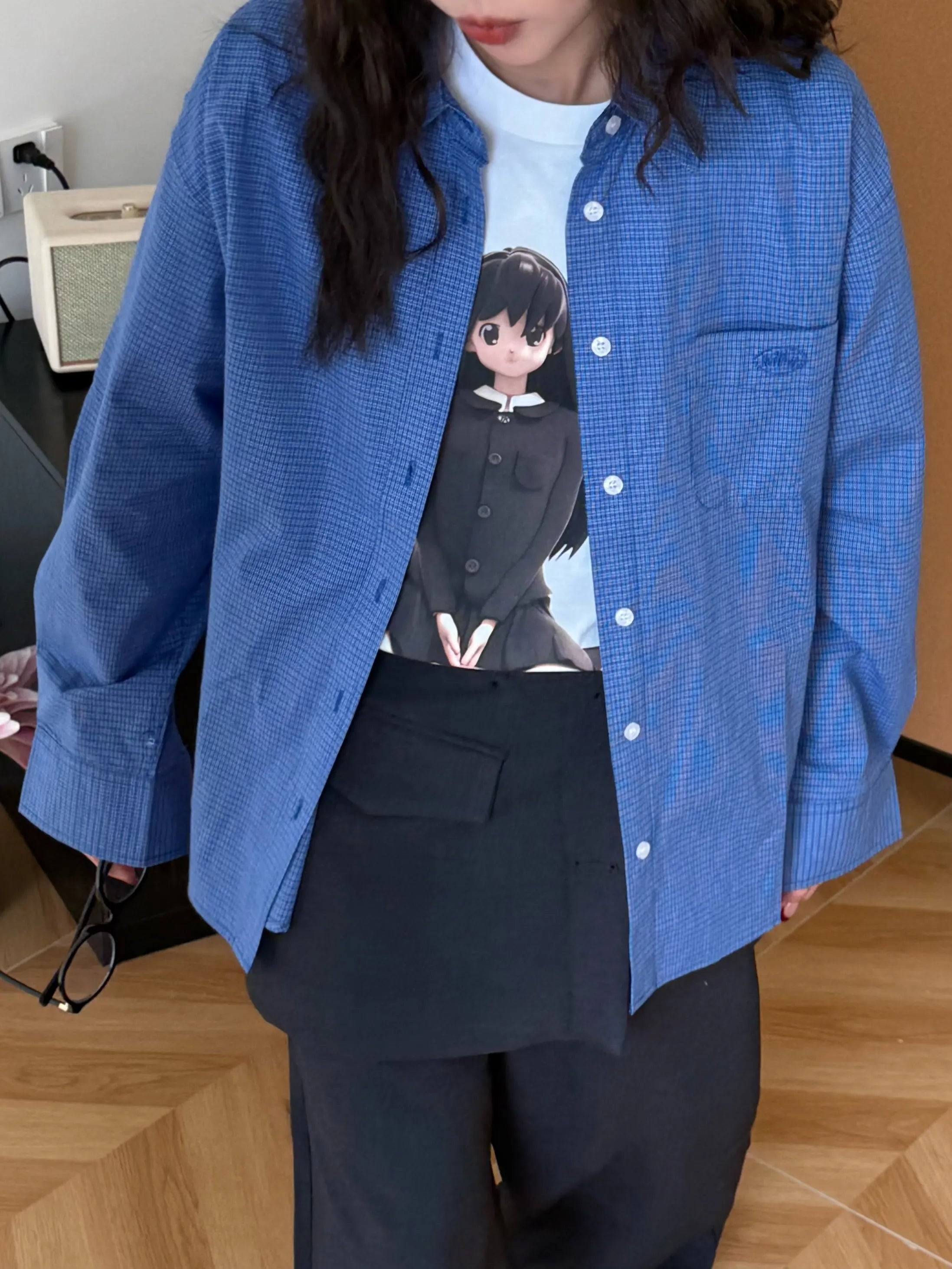 Blue Plaid Casual irt for Women Classic Striped Cotton irt Loose Fit Long Sve UV Protection Chinese Brand the Barnnet