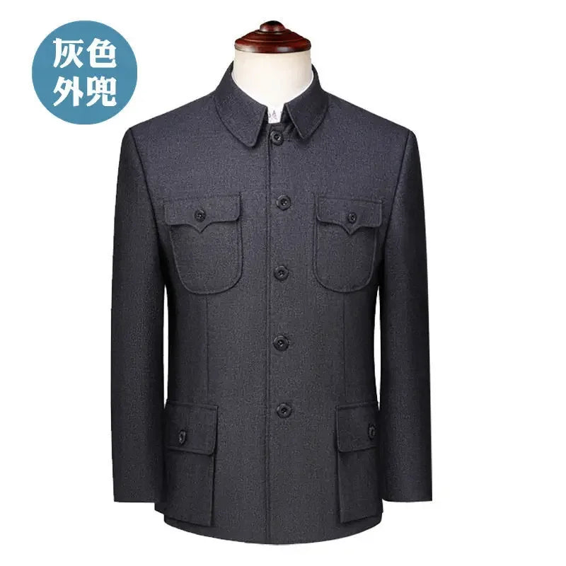 Autumn Stand-up Collar Overcoat Trousers Suit Middle-aged Chinese Style Loose Casual High Street Jackets Pants Set/single Pice