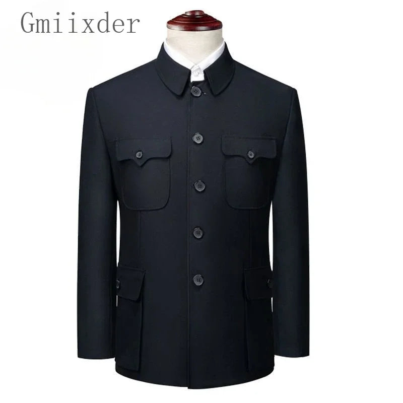 Autumn Stand-up Collar Overcoat Trousers Suit Middle-aged Chinese Style Loose Casual High Street Jackets Pants Set/single Pice